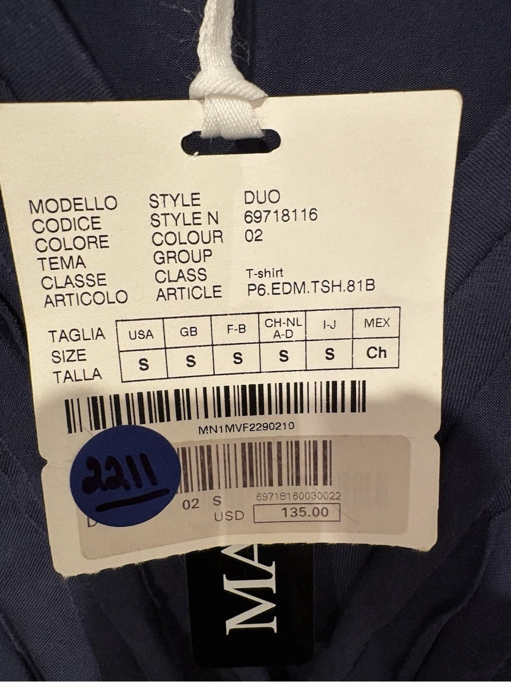 Max And Co Size S 92% Cotton Navy Blue Top - Picture 3 of 4